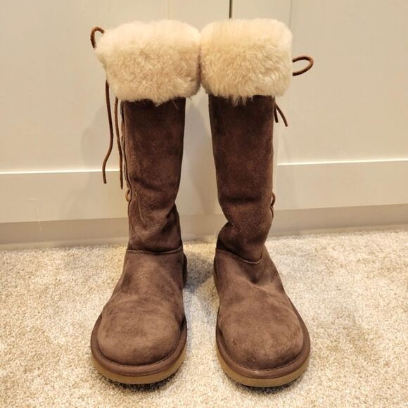 Women's UGG Australia Upside 5163 Suede Sheepskin Lace Up Tall Boots Size 6 - Picture 1 of 7